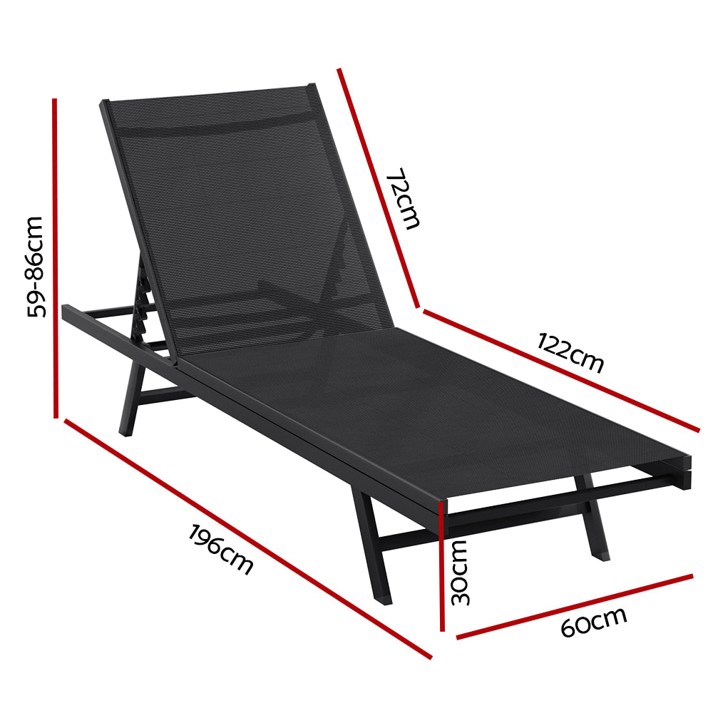 Gardeon Sun Lounge Outdoor Lounger Steel Beach Chair Patio Furniture Black-1