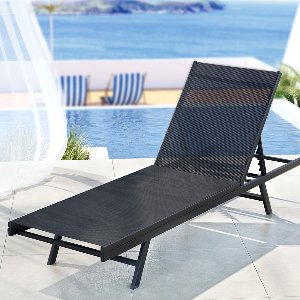 Gardeon Sun Lounge Outdoor Lounger Steel Beach Chair Patio Furniture Black-4