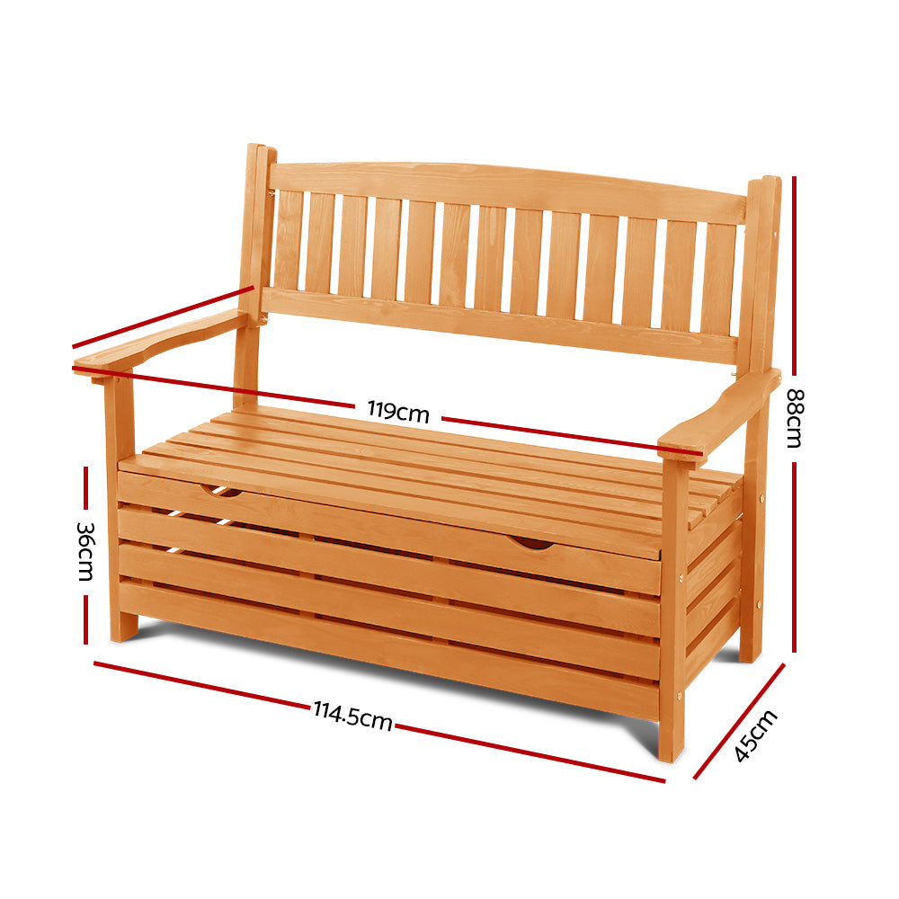 Gardeon Outdoor Storage Bench Box Wooden Garden Chair 2 Seat Timber Furniture-1