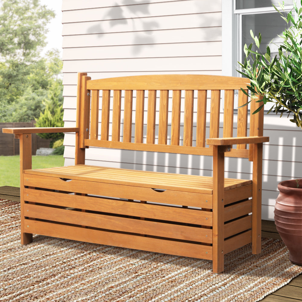 Gardeon Outdoor Storage Bench Box Wooden Garden Chair 2 Seat Timber Furniture-6