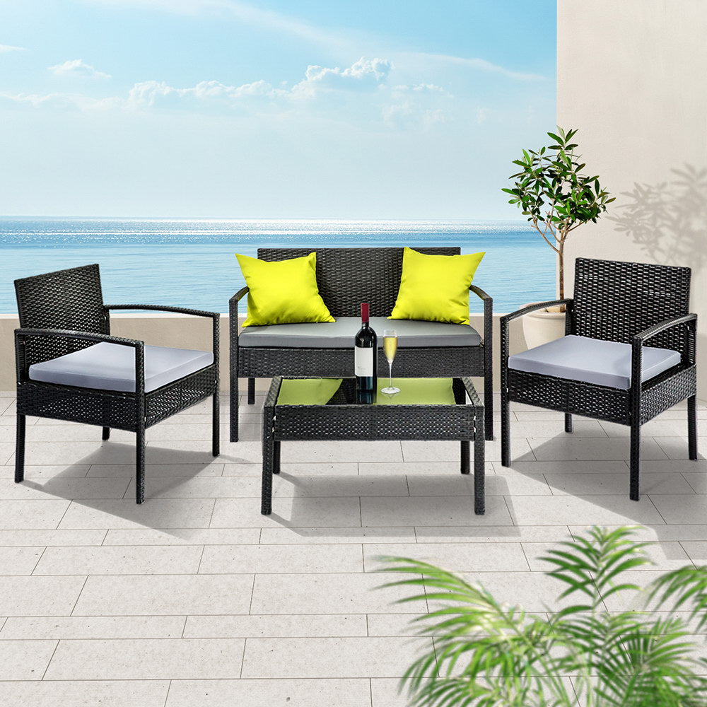 Gardeon Outdoor Sofa Set Wicker Lounge Setting Table and Chairs Patio Furniture-7