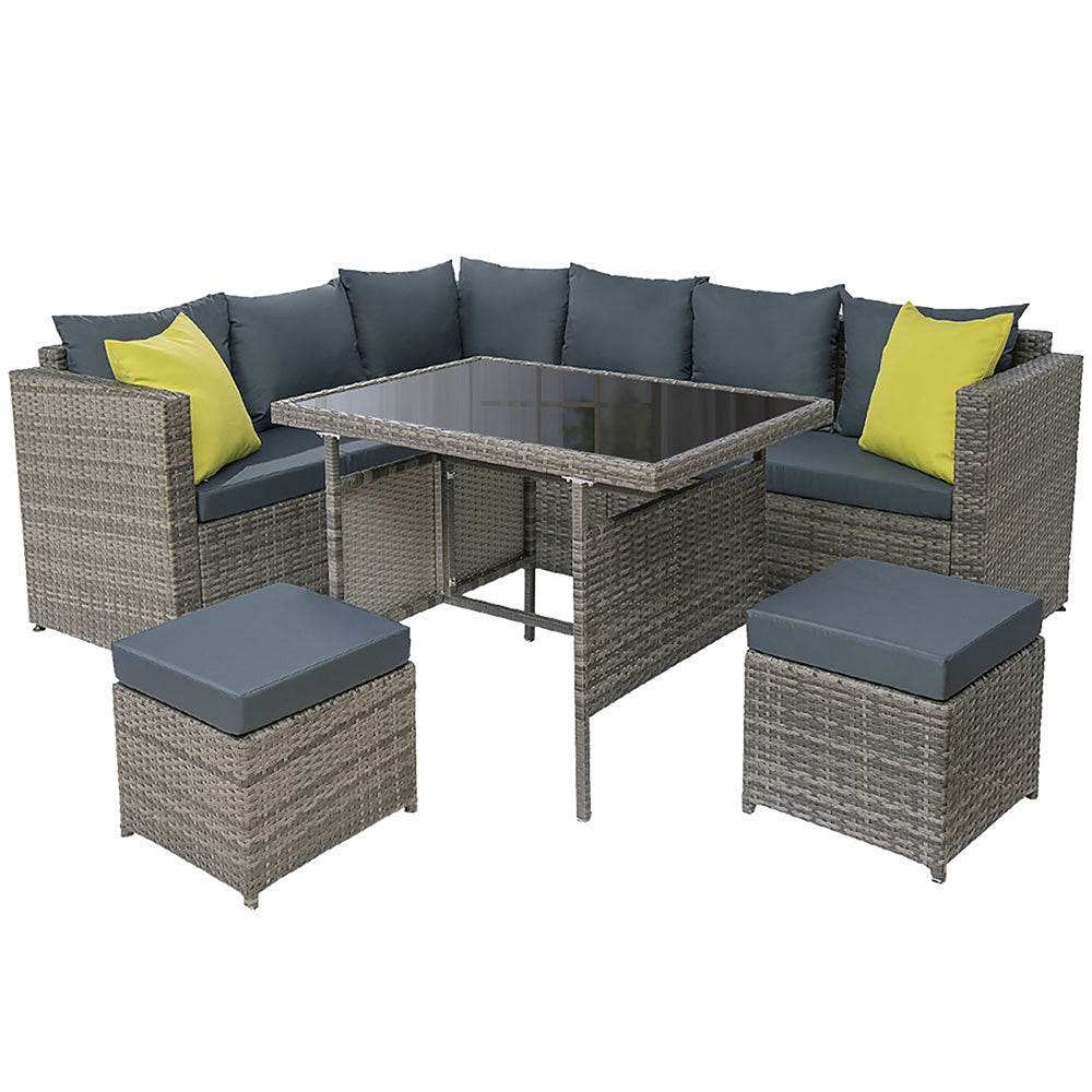 Gardeon Outdoor Dining Set Aluminum Table Chairs Wicker Setting Grey-0