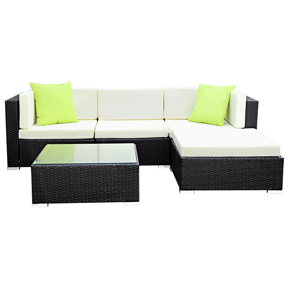 Gardeon 5-Piece Outdoor Sofa Set Wicker Couch Lounge Setting 4 Seater-2