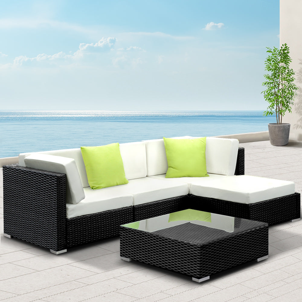 Gardeon 5-Piece Outdoor Sofa Set Wicker Couch Lounge Setting 4 Seater-7