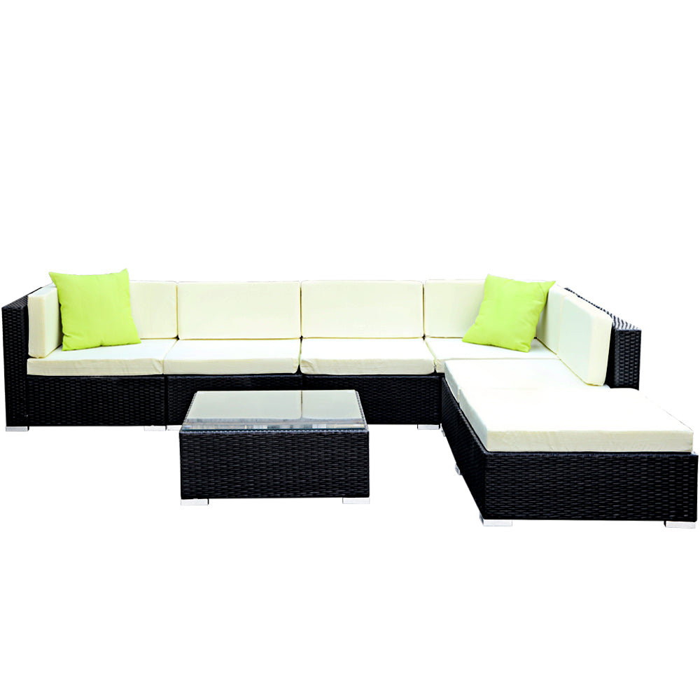 Gardeon 7-Piece Outdoor Sofa Set Wicker Couch Lounge Setting 6 Seater-2