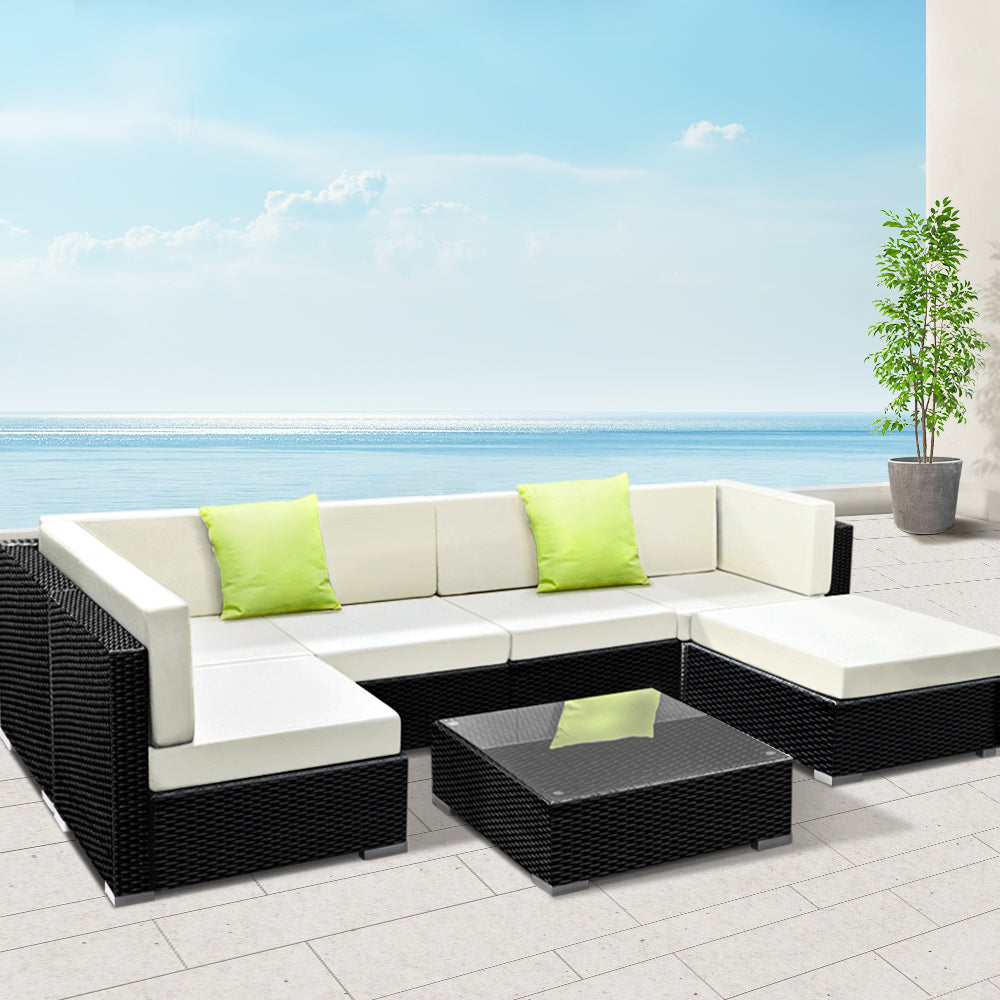 Gardeon 7-Piece Outdoor Sofa Set Wicker Couch Lounge Setting 6 Seater-7