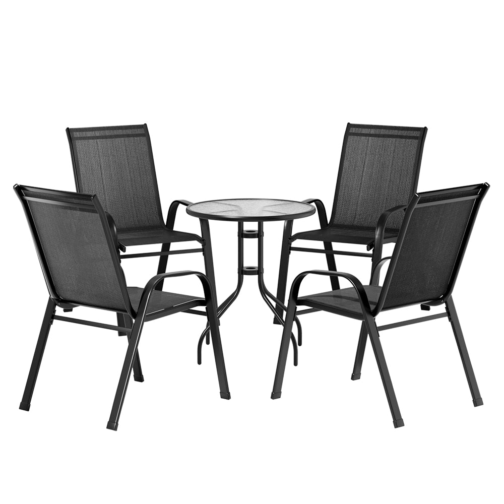 Gardeon 5PC Bistro Set Outdoor Table and Chairs Stackable Outdoor Furniture Black-0