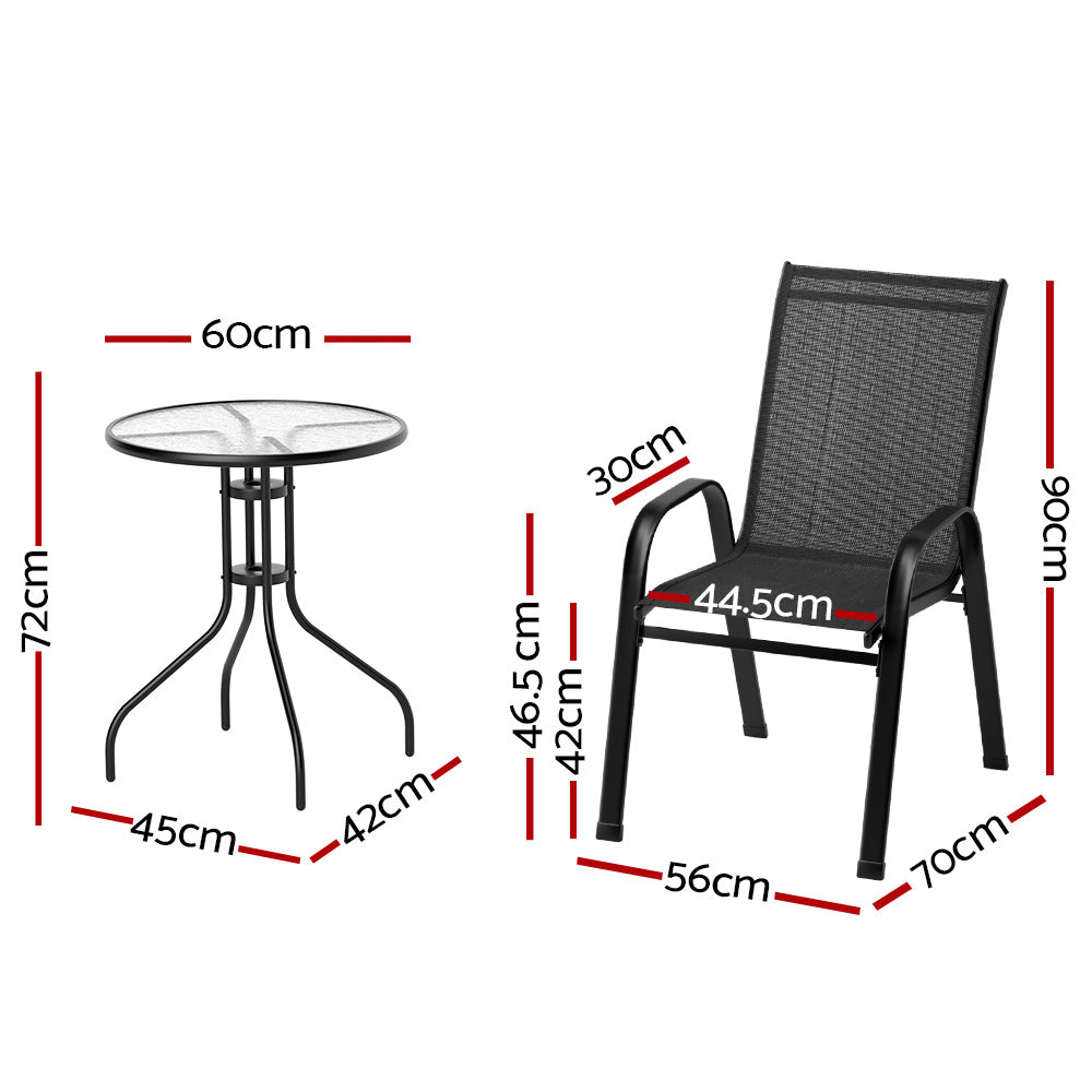 Gardeon 5PC Bistro Set Outdoor Table and Chairs Stackable Outdoor Furniture Black-1