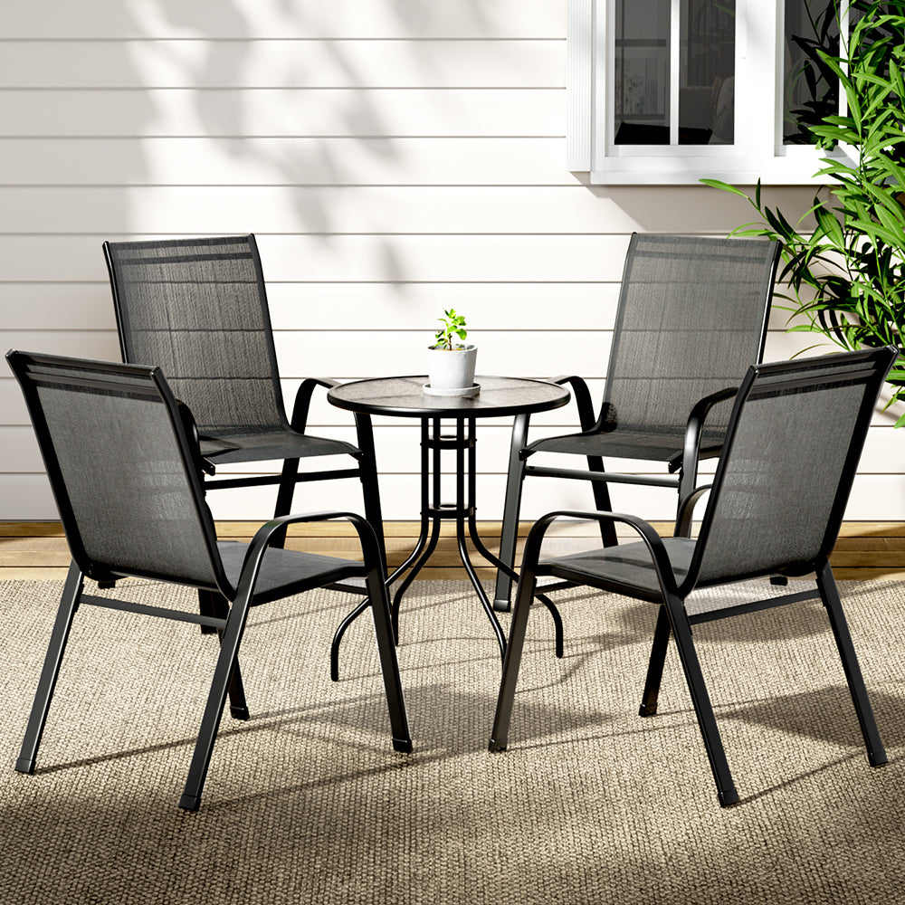 Gardeon 5PC Bistro Set Outdoor Table and Chairs Stackable Outdoor Furniture Black-6