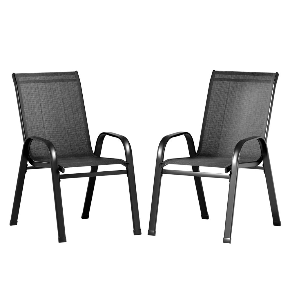 Gardeon 2PC Outdoor Dining Chairs Stackable Lounge Chair Patio Furniture Black-0