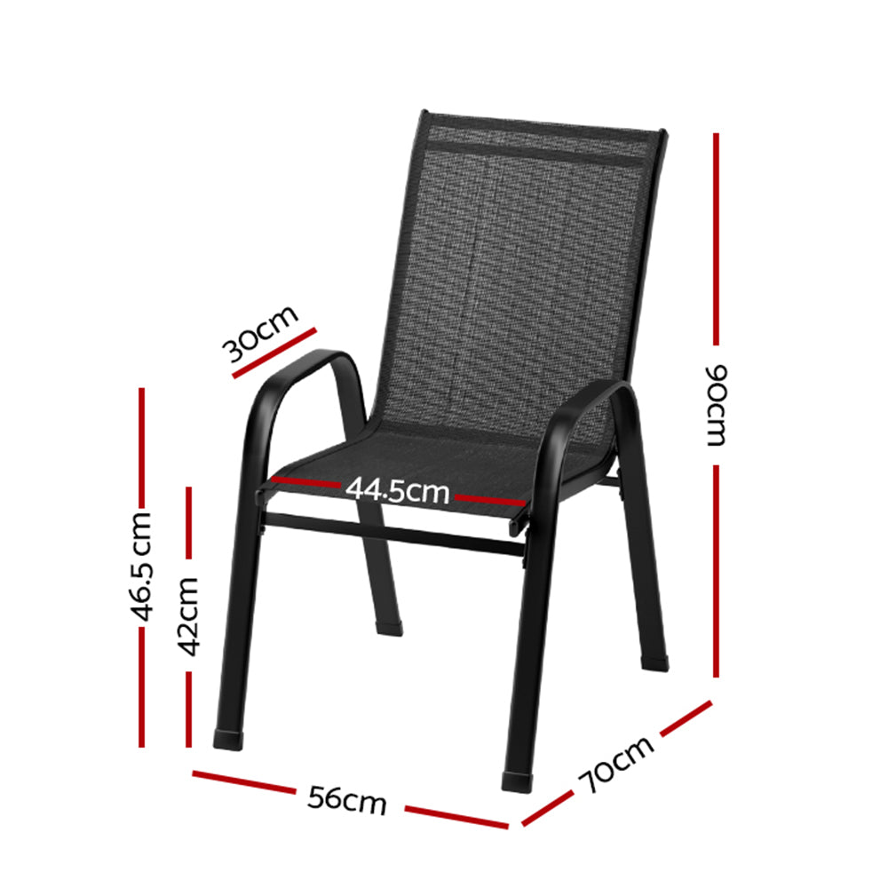 Gardeon 2PC Outdoor Dining Chairs Stackable Lounge Chair Patio Furniture Black-1