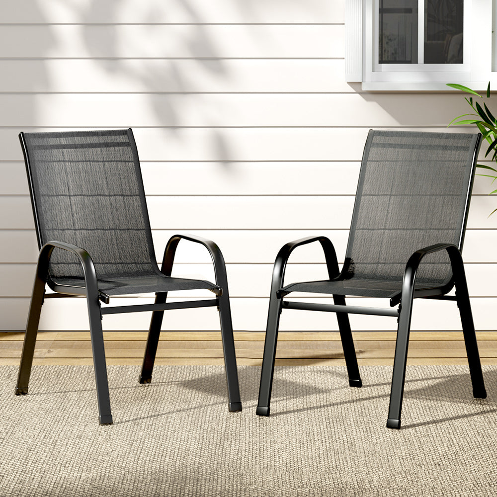 Gardeon 2PC Outdoor Dining Chairs Stackable Lounge Chair Patio Furniture Black-6