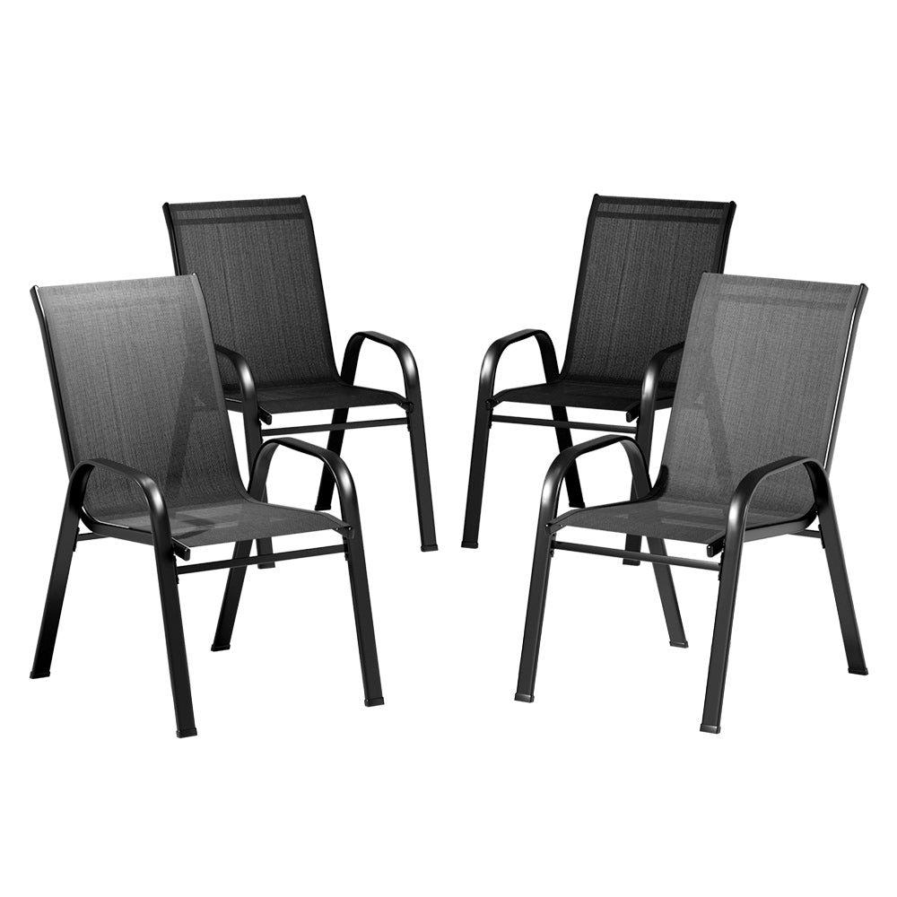 Gardeon 4PC Outdoor Dining Chairs Stackable Lounge Chair Patio Furniture Black-0