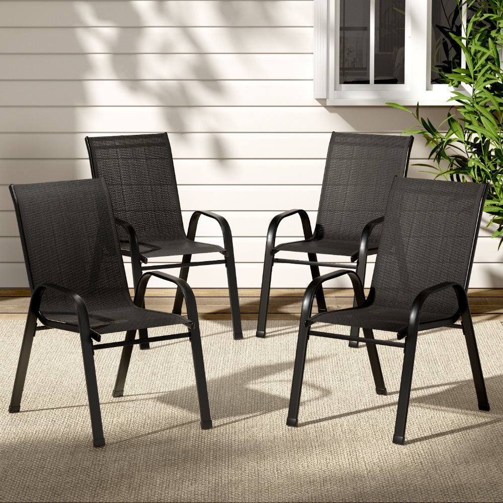 Gardeon 4PC Outdoor Dining Chairs Stackable Lounge Chair Patio Furniture Black-6