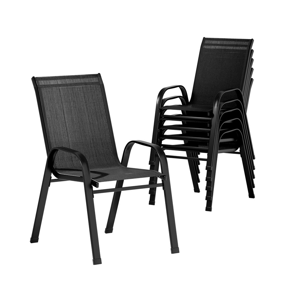 Gardeon 6PC Outdoor Dining Chairs Stackable Lounge Chair Patio Furniture Black-0