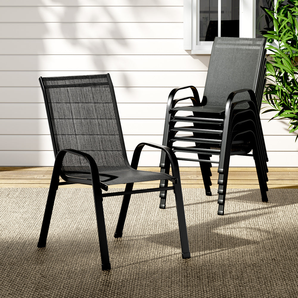 Gardeon 6PC Outdoor Dining Chairs Stackable Lounge Chair Patio Furniture Black-6