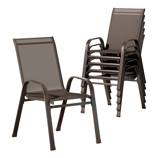 Gardeon 6PC Outdoor Dining Chairs Stackable Lounge Chair Patio Furniture Brown-0