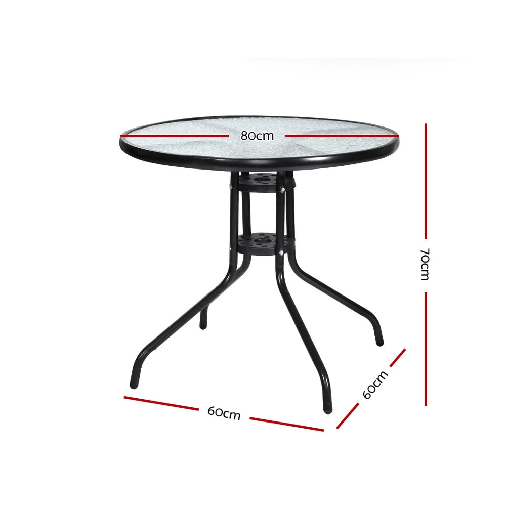 Gardeon Outdoor Bar Table Glass Cafe Table Steel Side Parasol Hole-1