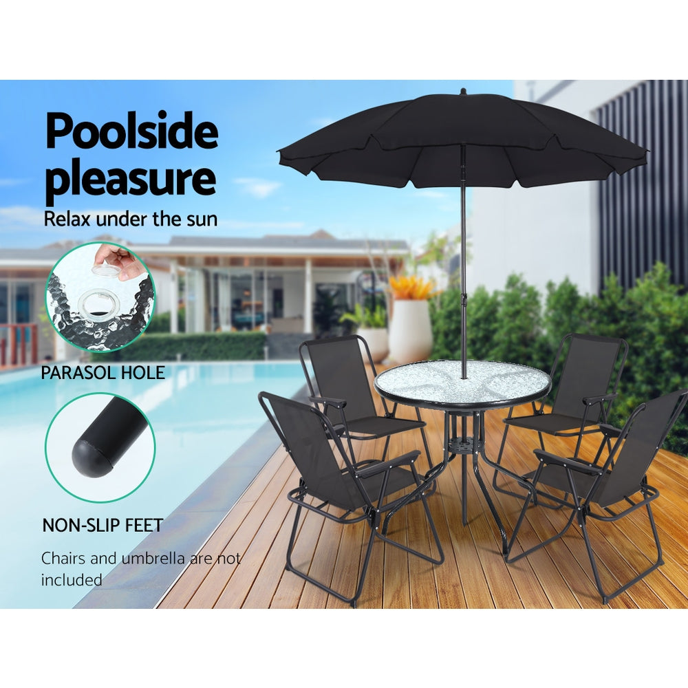 Gardeon Outdoor Bar Table Glass Cafe Table Steel Side Parasol Hole-4