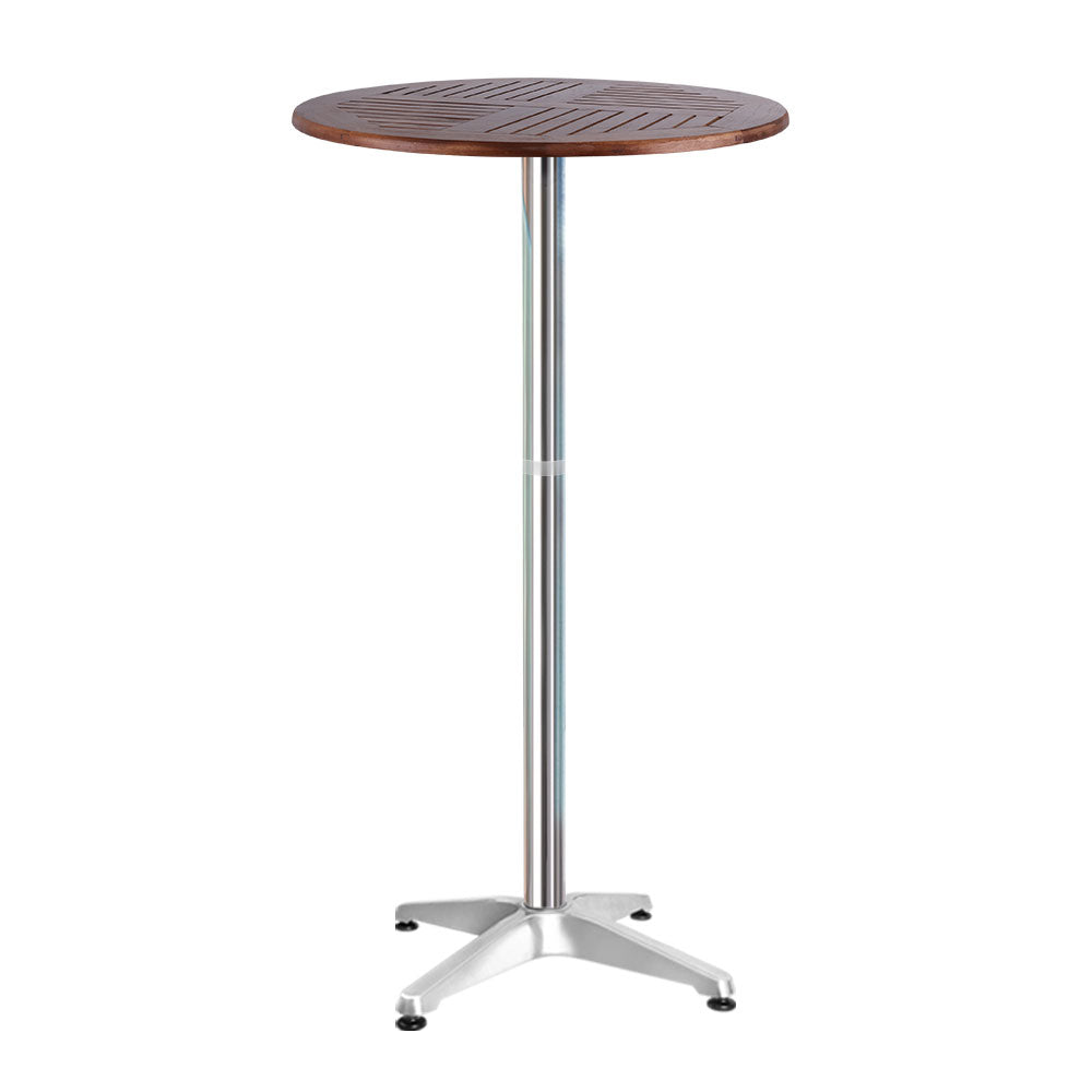 Gardeon Outdoor Bar Table Wooden Cafe Table Aluminium Pole Round-0