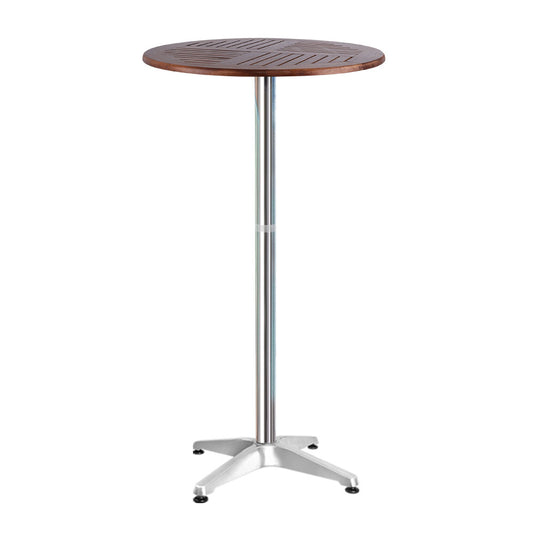 Gardeon Outdoor Bar Table Wooden Cafe Table Aluminium Pole Round-0