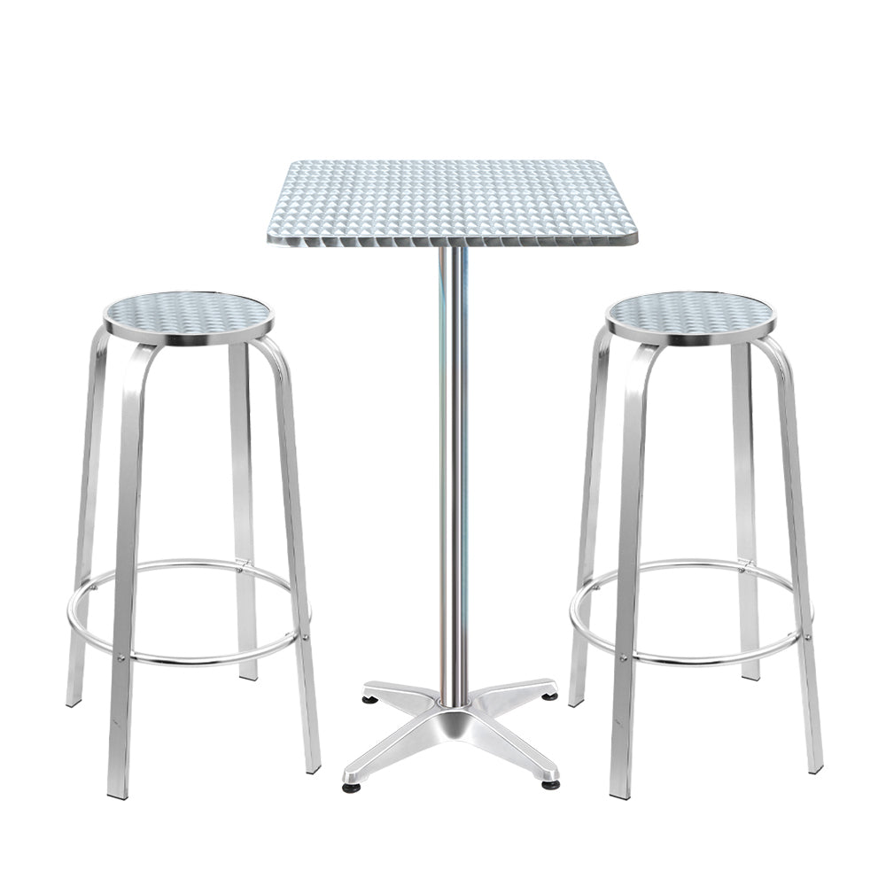 Gardeon 3-Piece Outdoor Bar Set Bistro Table Stools Adjustable Square Cafe-0