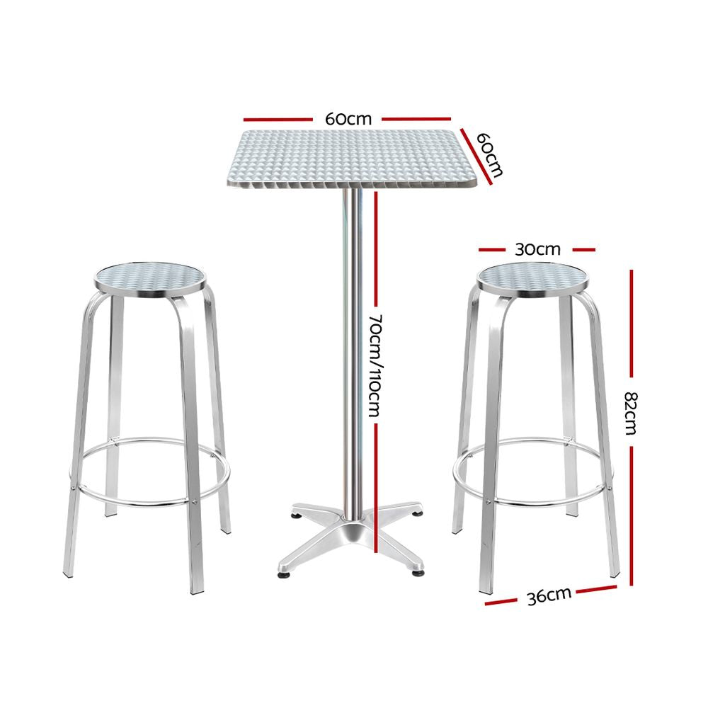 Gardeon 3-Piece Outdoor Bar Set Bistro Table Stools Adjustable Square Cafe-1