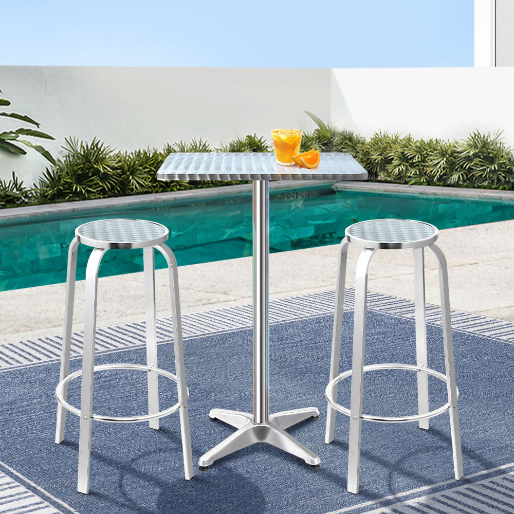 Gardeon 3-Piece Outdoor Bar Set Bistro Table Stools Adjustable Square Cafe-7