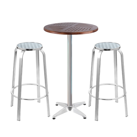 Gardeon 3-Piece Outdoor Bar Set Bistro Table Stools Adjustable Wooden Cafe-0