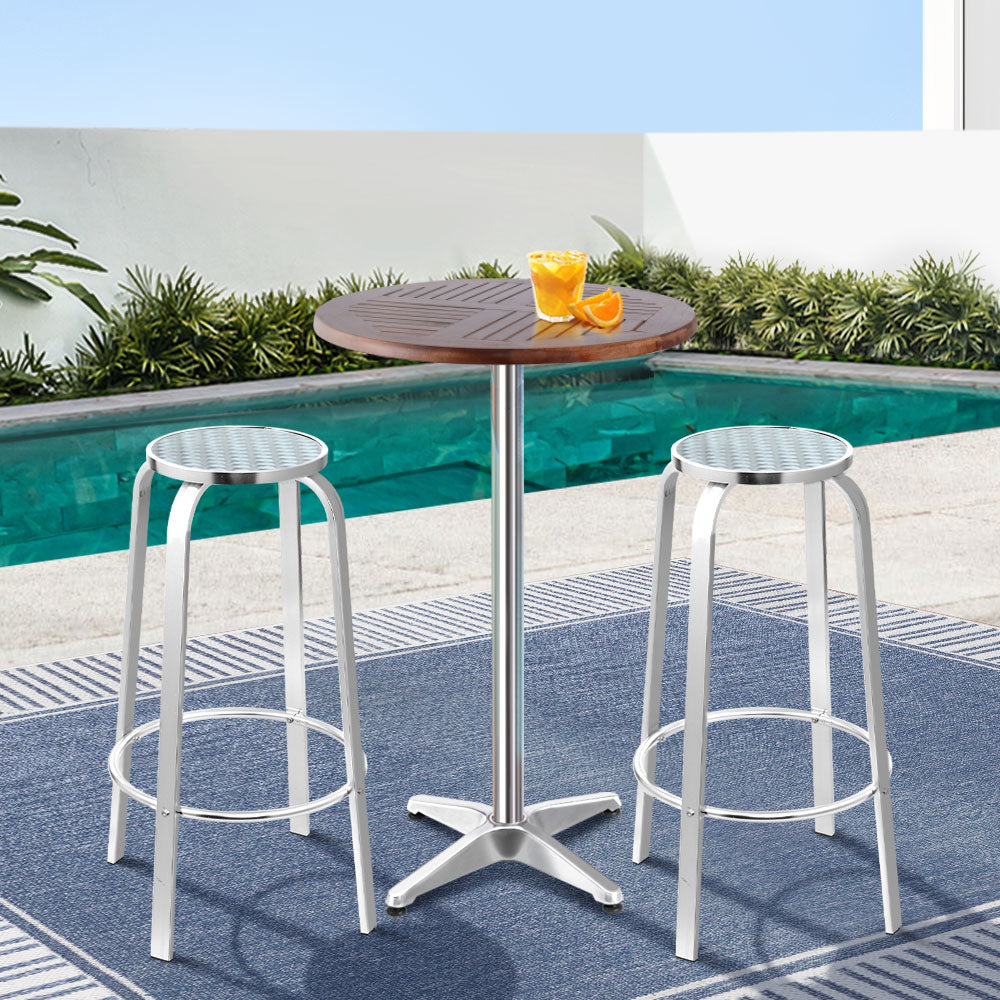 Gardeon 3-Piece Outdoor Bar Set Bistro Table Stools Adjustable Square Cafe-6