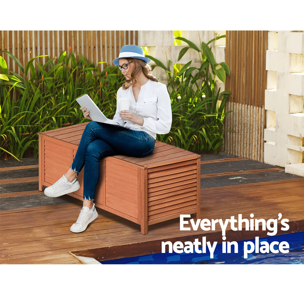 Gardeon Outdoor Storage Bench Box 210L Wooden Patio Furniture Garden Chair Seat-5