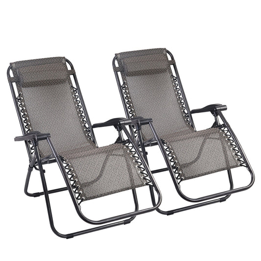 Gardeon 2PC Zero Gravity Chair Folding Outdoor Recliner Adjustable Sun Lounge Camping Beige-0