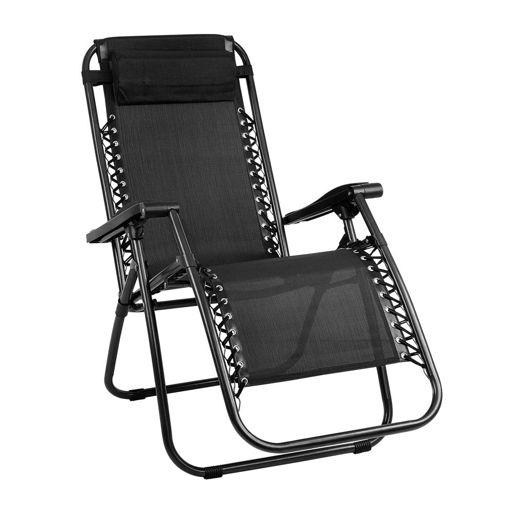 Gardeon Zero Gravity Chair Folding Outdoor Recliner Adjustable Sun Lounge Camping Black-0