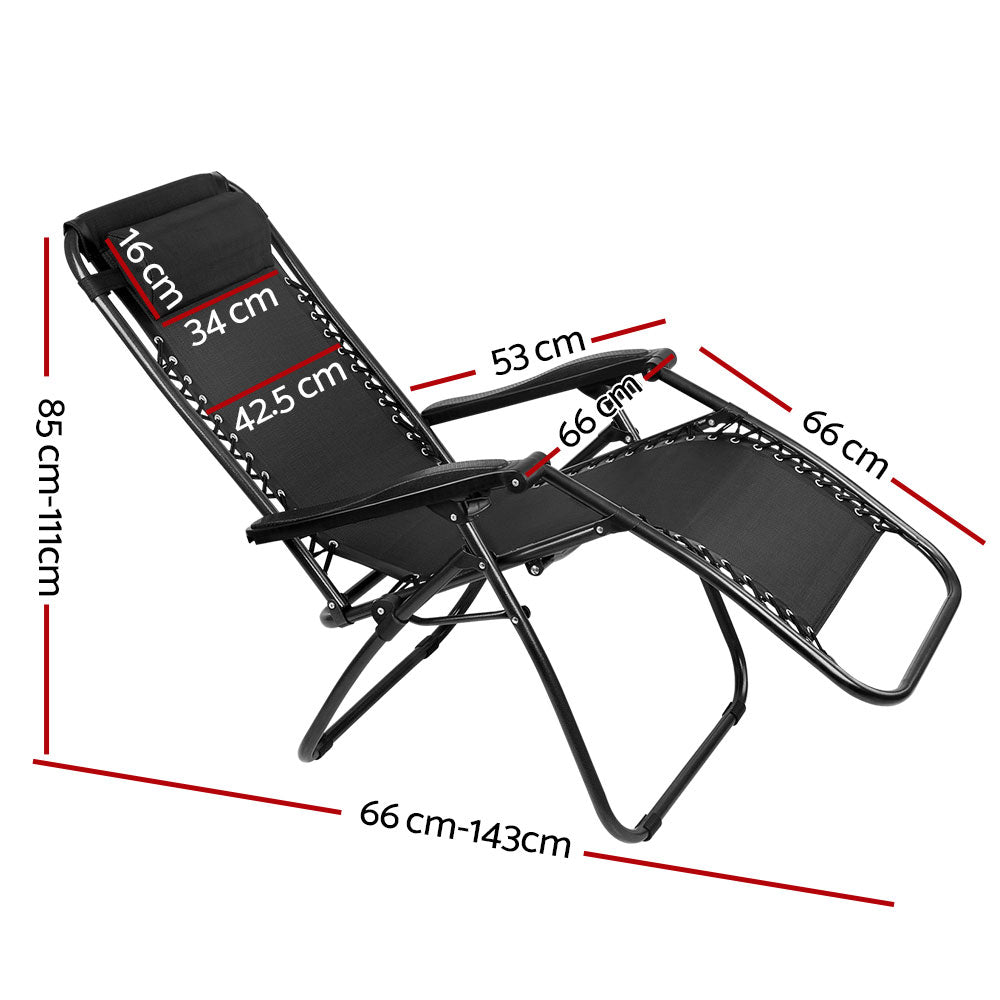 Gardeon Zero Gravity Chair Folding Outdoor Recliner Adjustable Sun Lounge Camping Black-1