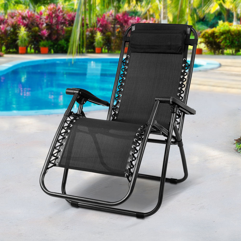 Gardeon Zero Gravity Chair Folding Outdoor Recliner Adjustable Sun Lounge Camping Black-7