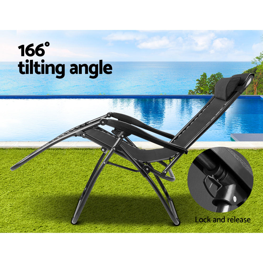 Gardeon Zero Gravity Chair Folding Outdoor Recliner Adjustable Sun Lounge Camping Black-8