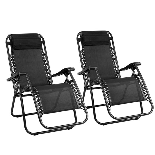 Gardeon 2PC Zero Gravity Chair Folding Outdoor Recliner Adjustable Sun Lounge Camping Black-0