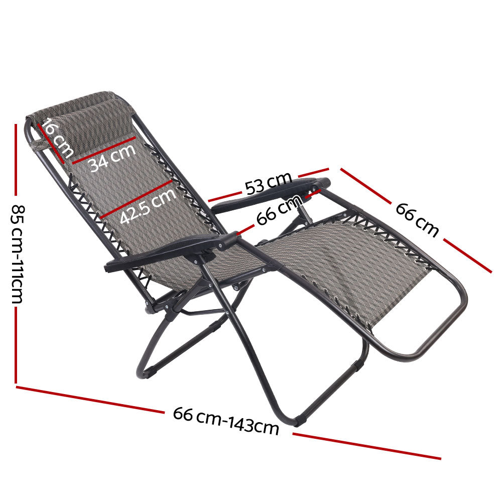 Gardeon Zero Gravity Chair Folding Outdoor Recliner Adjustable Sun Lounge Camping Grey-1