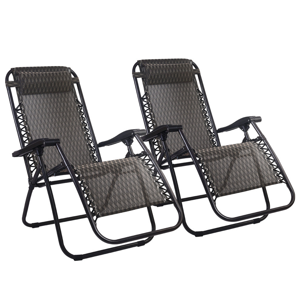 Gardeon 2PC Zero Gravity Chair Folding Outdoor Recliner Adjustable Sun Lounge Camping Grey-0