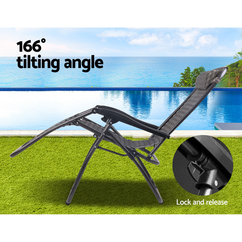 Gardeon 2PC Zero Gravity Chair Folding Outdoor Recliner Adjustable Sun Lounge Camping Grey-8