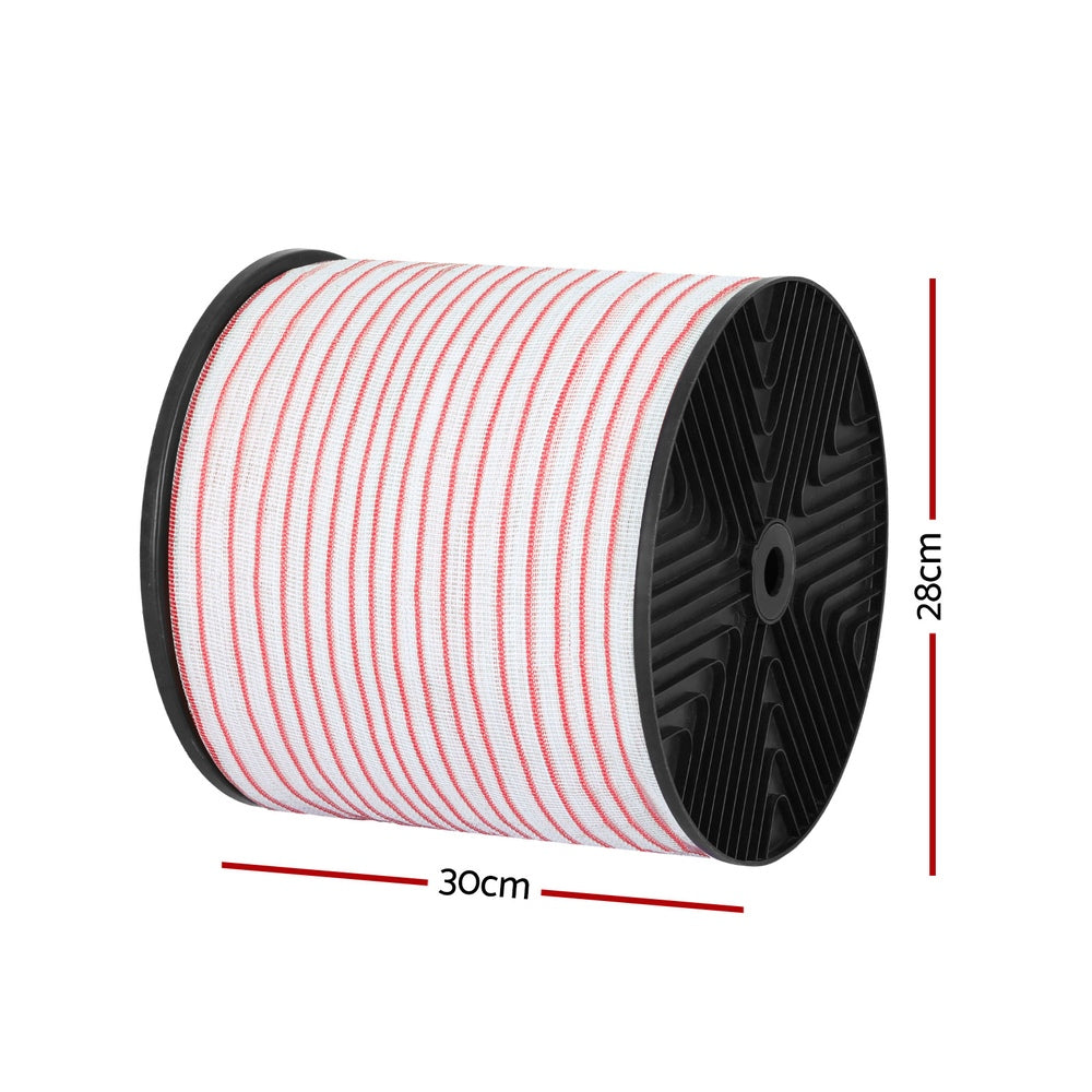 Giantz Electric Fence Tape Polytape 400M Electric Fence Wire Red White-1