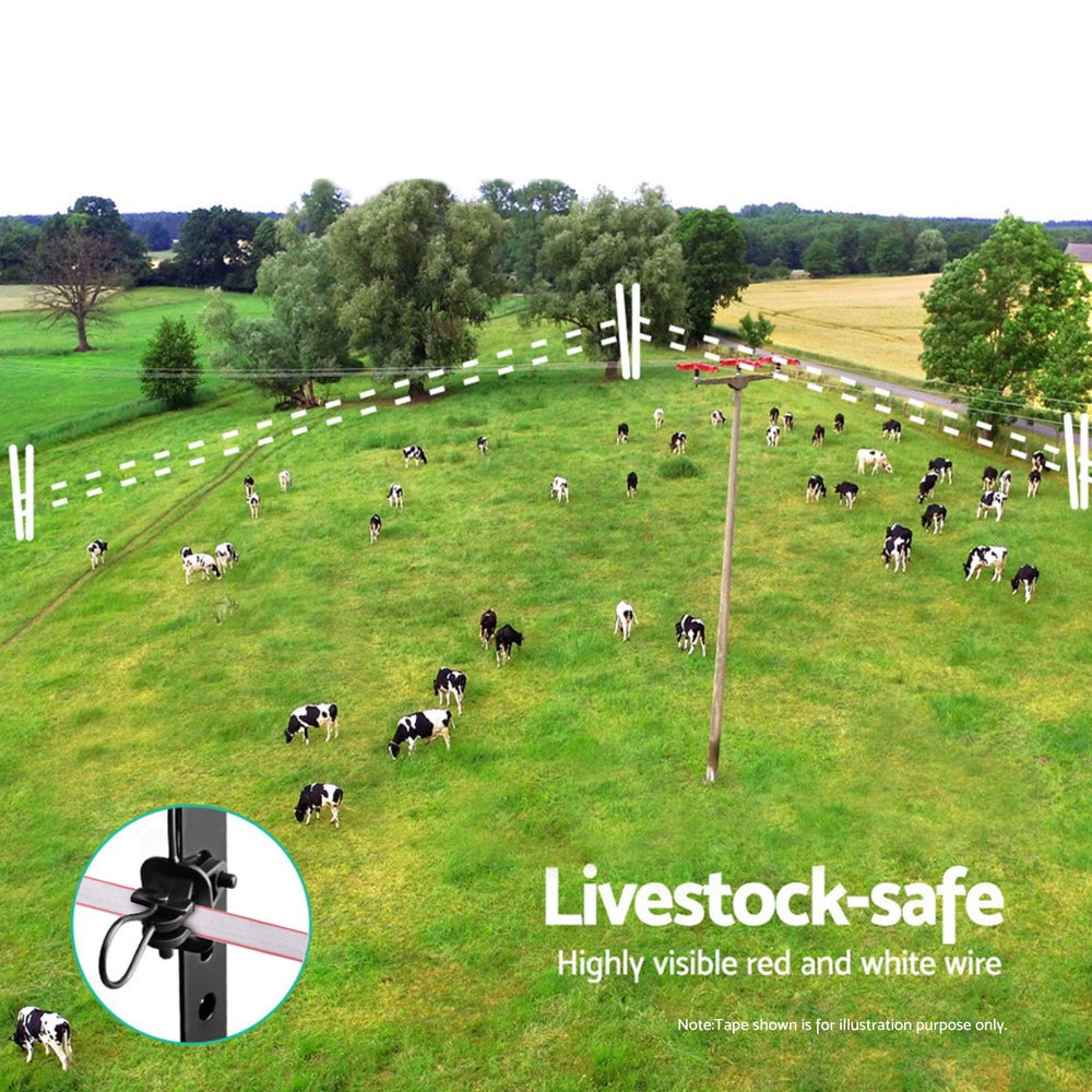 Giantz Electric Fence Tape Polytape 400M Electric Fence Wire Red White-3