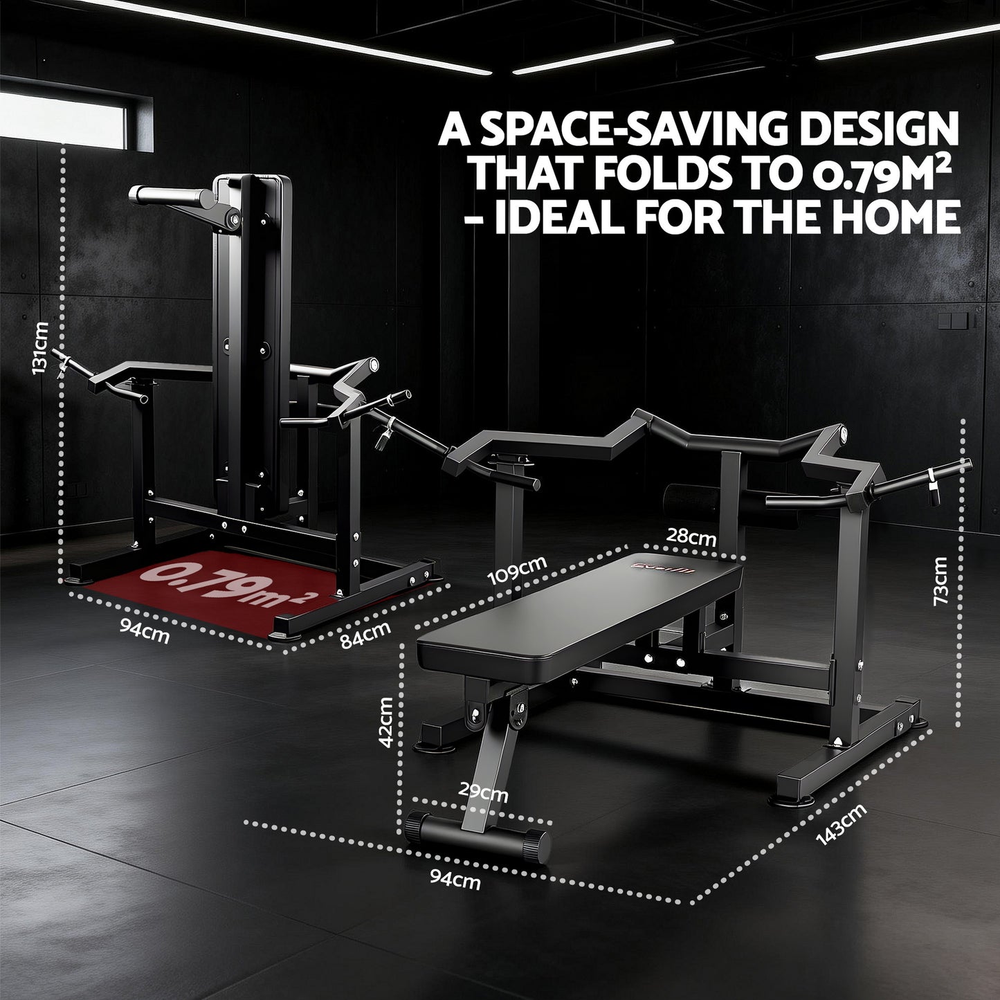 Everfit Chest Press Machine Home Gym Equipment Folding Workout Bench with Independent Arms Black-2