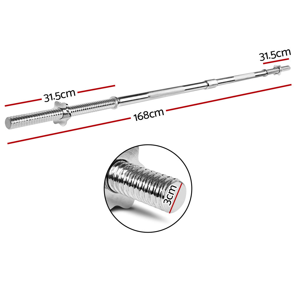 Everfit 168CM 5.5FT Barbell Bar Fitness Weight Plates Dumbbells Row-1