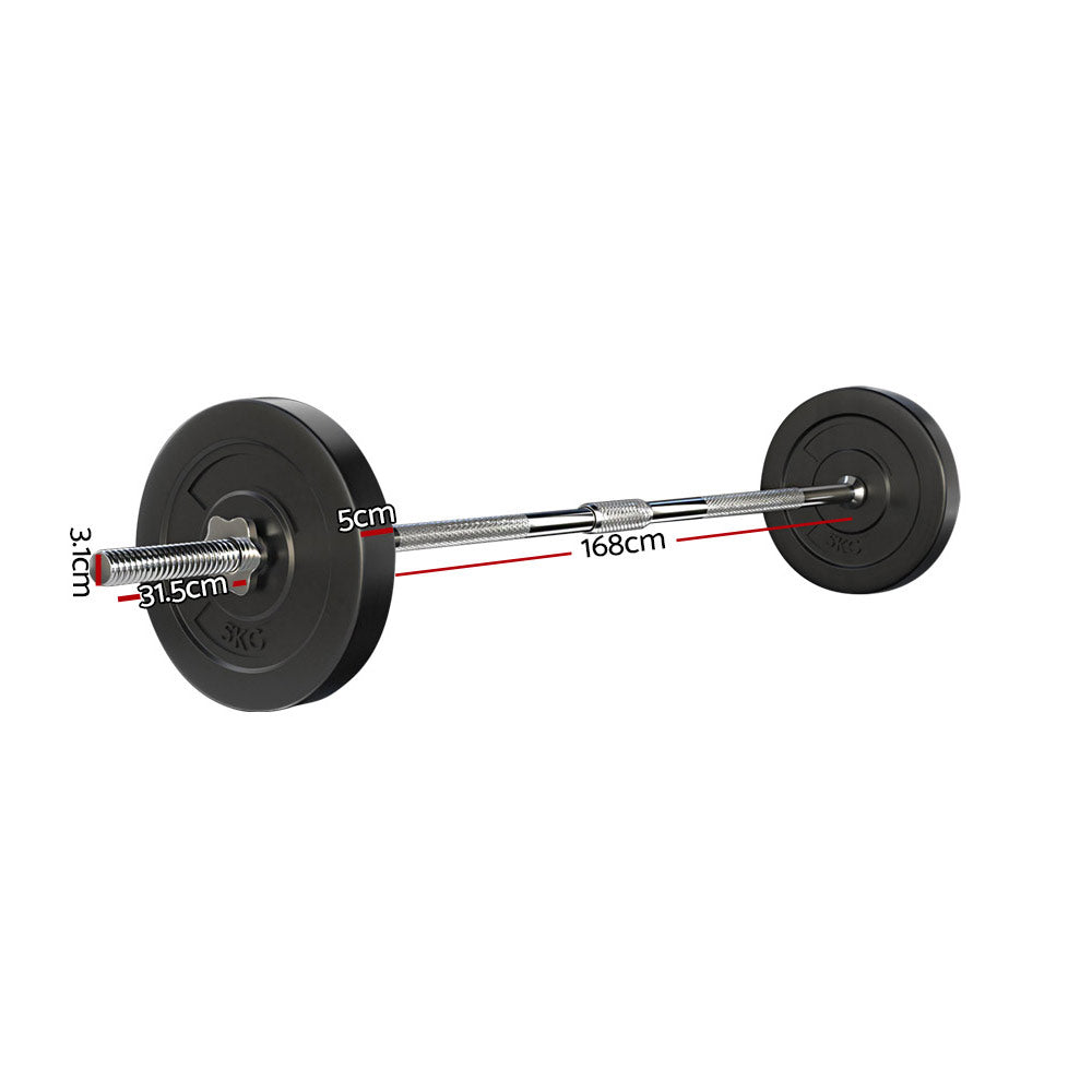 Everfit 18kg Barbell Set Weight Plates Bar Lifting Bench 168cm-1