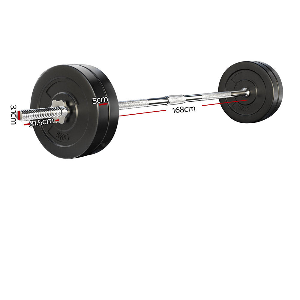 Everfit 28kg Barbell Set Weight Plates Bar Lifting Bench 168cm-1