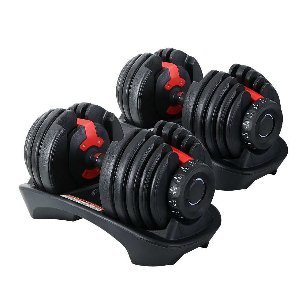 Everfit 24kg Dumbbells Adjustable Dumbbell Weight Plates Home Gym 2pcs-0