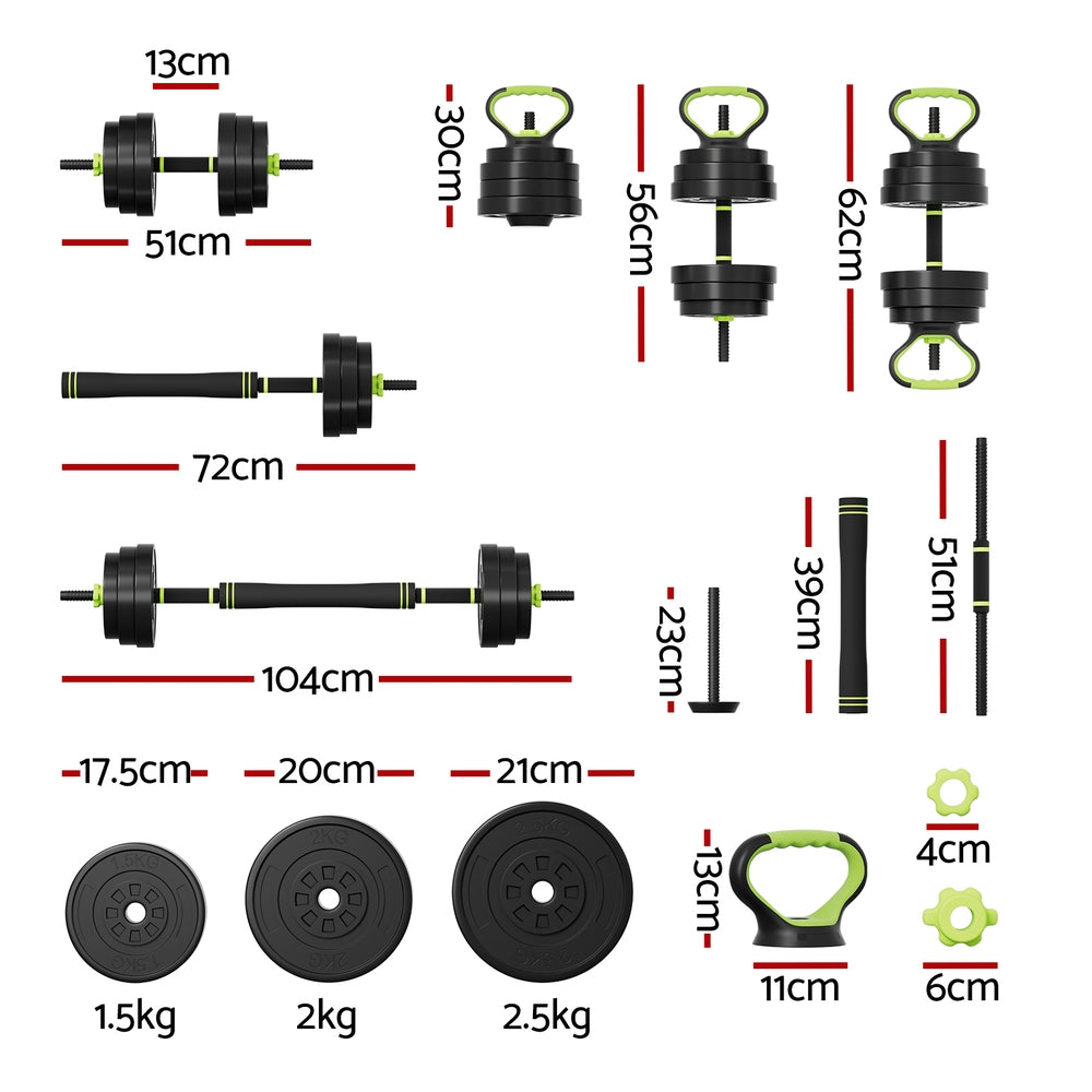Everfit 25kg Adjustable Dumbbells Set Kettle Bell Weight Plates Barbells Gym-1