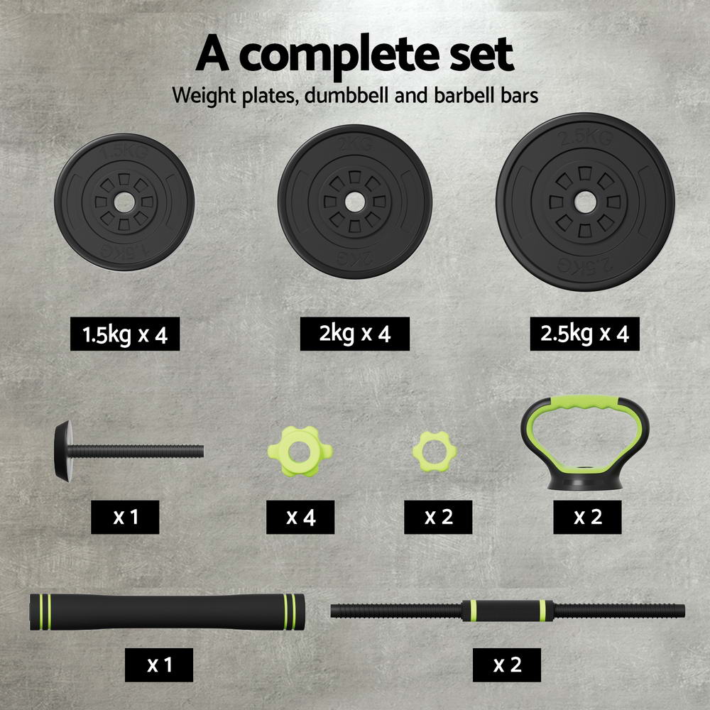 Everfit 25kg Adjustable Dumbbells Set Kettle Bell Weight Plates Barbells Gym-5