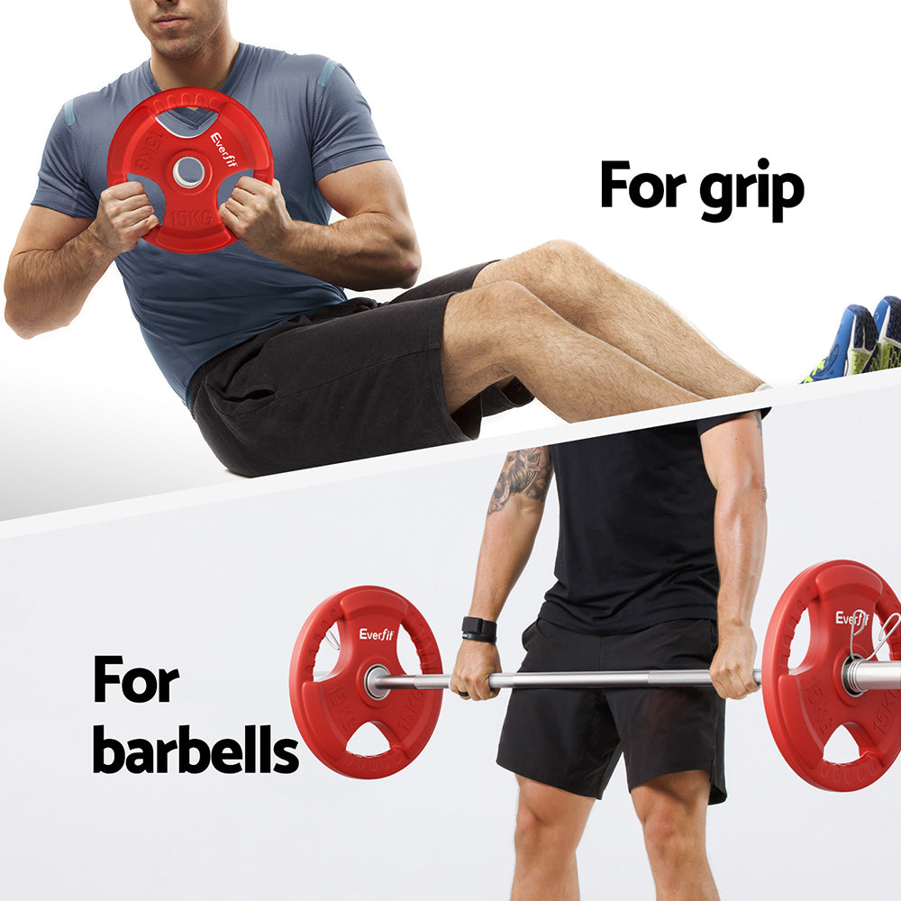 Everfit Weight Plates Standard 15kg Dumbbell Barbell Plate Weight Lifting Home Gym Red-4